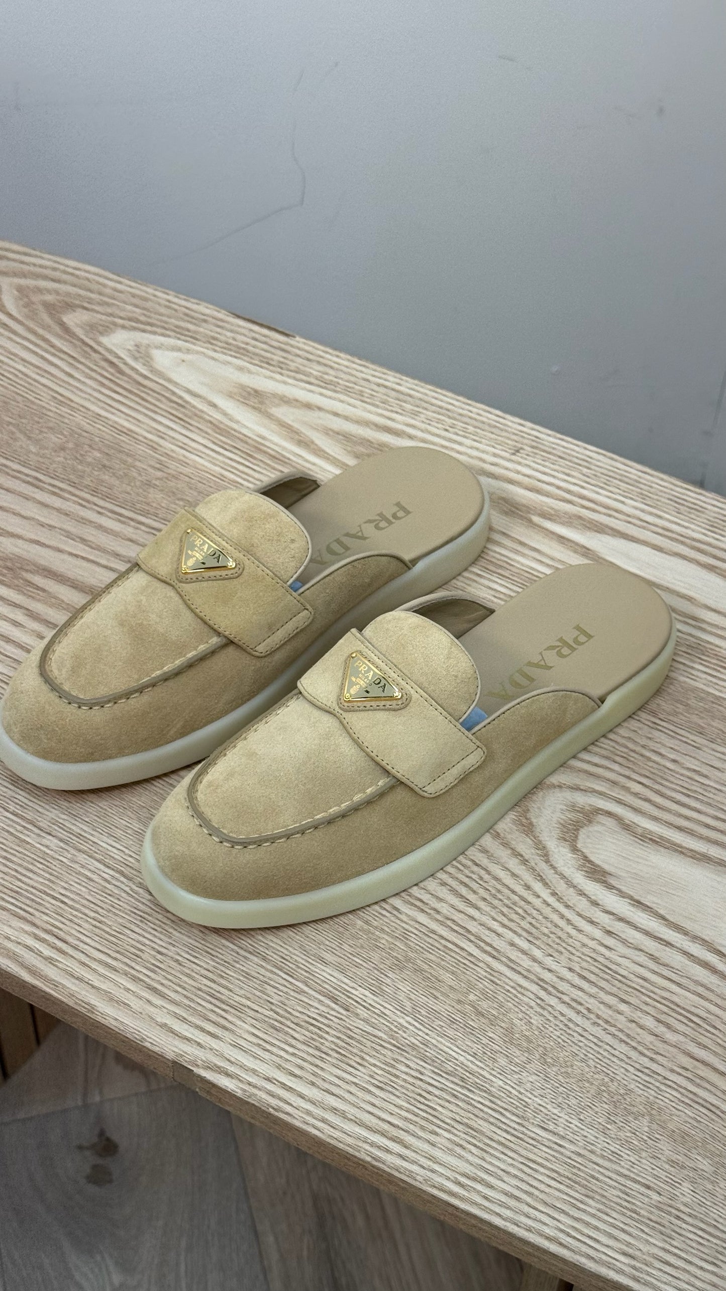 Prada Nude Suede Loafer Mules- Brand New In Box Uk 4.5