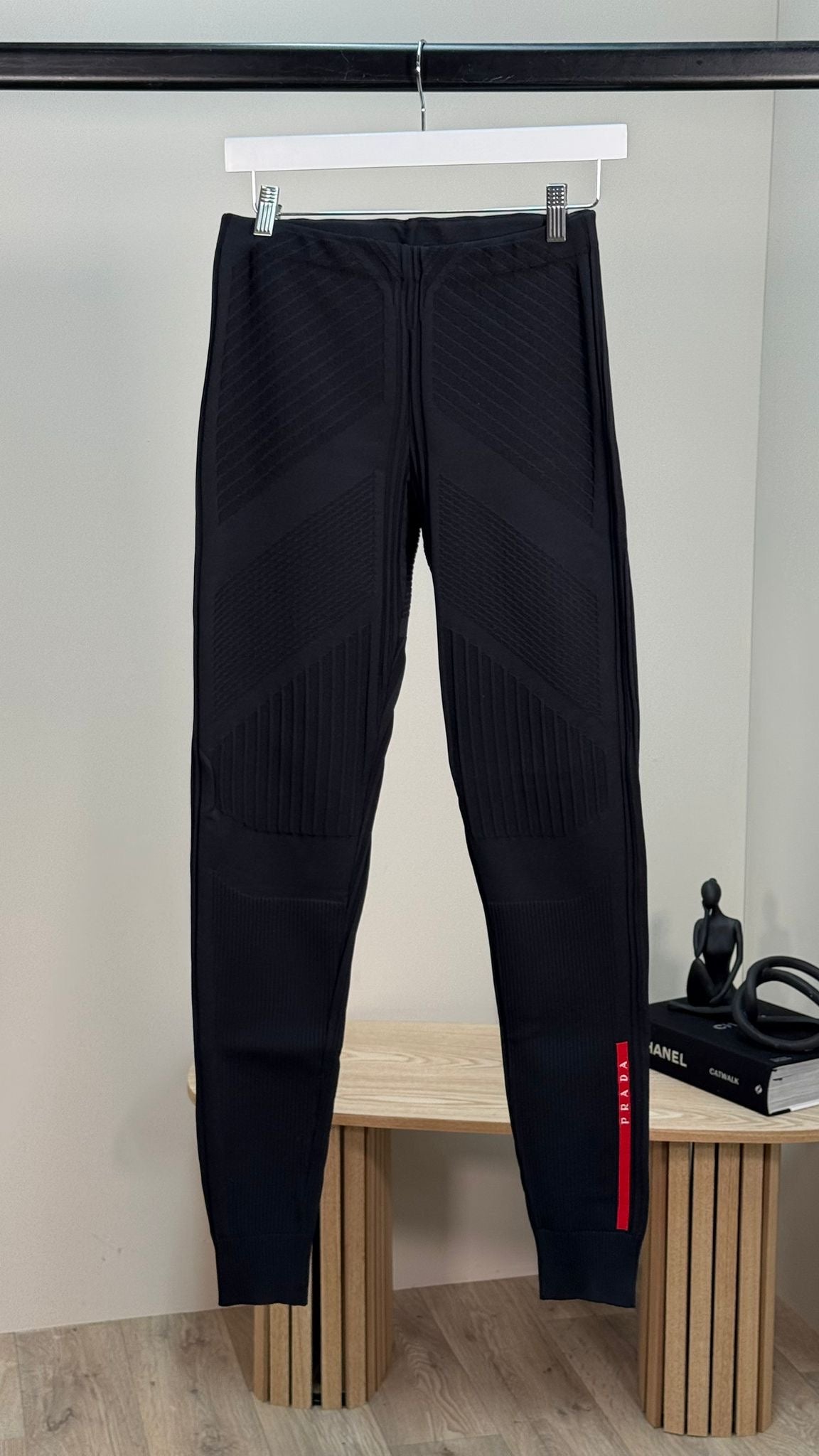 Prada Black Ribbed Re-nylon Highrise Leggings - Small