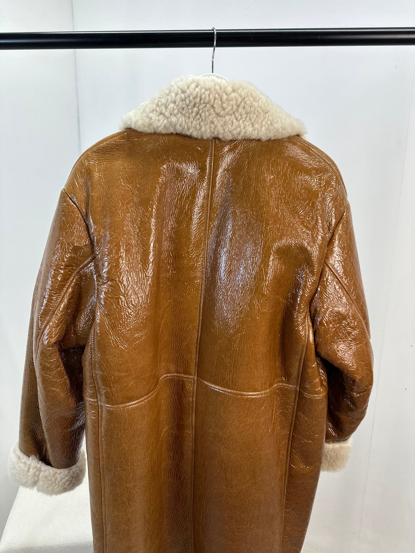 Halfboy Brown Ovina Leather Shearling Coat - UK Large