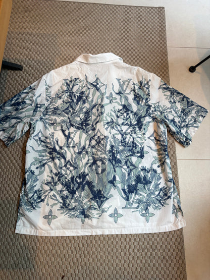 Louis Vuitton White & Blue Monogram Floral Short Sleeve Shirt – XL