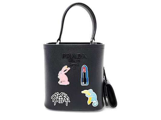 Prada black Saffiano panel tote bag, front view