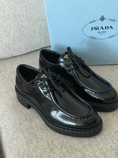 Prada Black Lace Up Loafers - Brand New 39/UK6