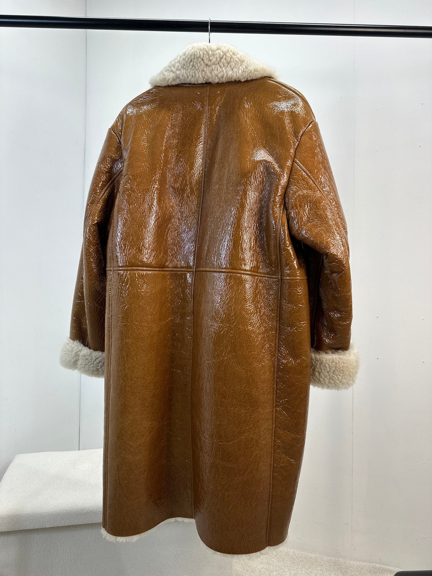 Halfboy Brown Ovina Leather Shearling Coat - UK Large