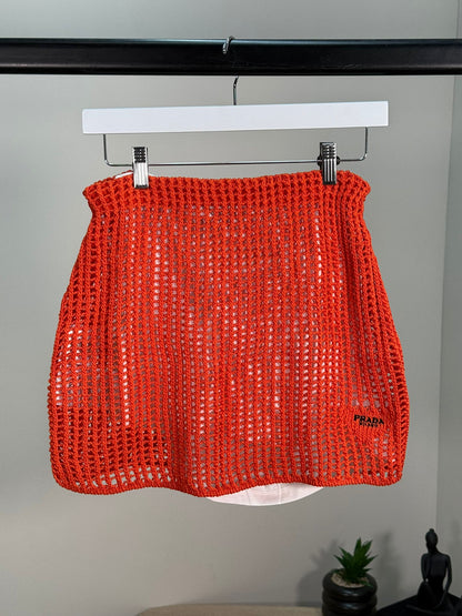 Prada Coral And White Crochet Skirt - 40/M