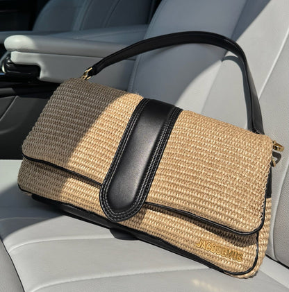 Jacquemus beige Le Bambimou Ivory black raffia-effect shoulder bag