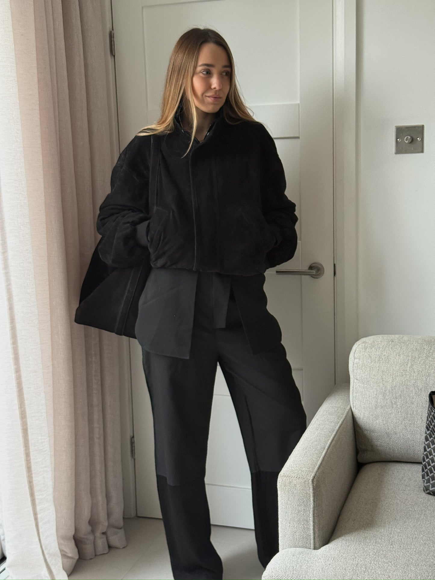 Balenciaga Black Suede Bomber Jacket - Small