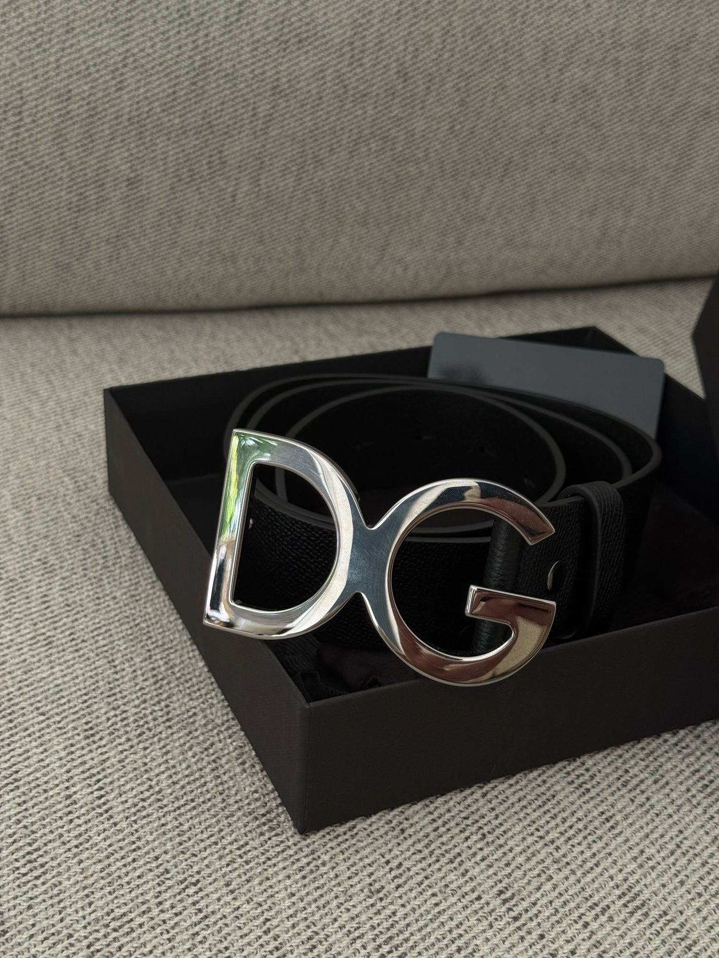 Dolce Gabanna Black DG Silver Belt In Box