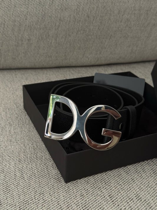 Dolce Gabanna Black DG Silver Belt In Box