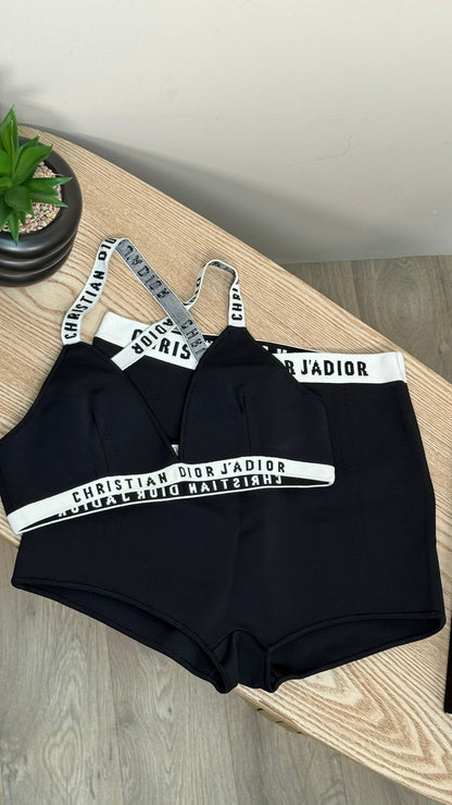 Dior White And Black Bralette High-Waisted Shorts Set - Large / Large