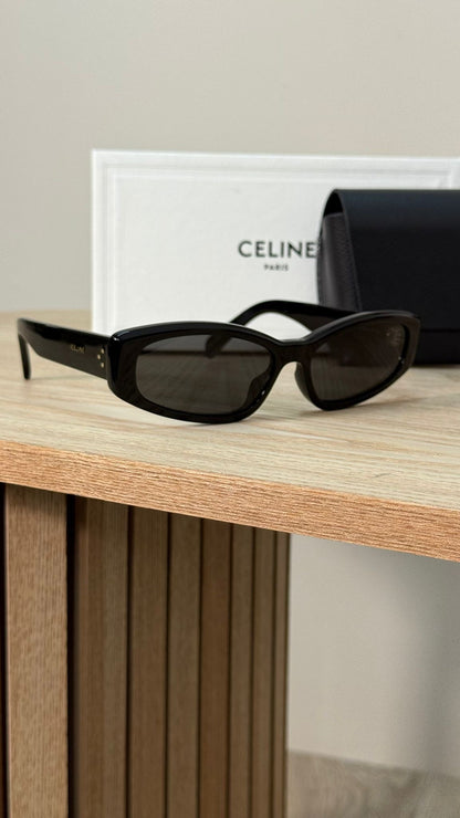 Celine Black Logo Rectangle Curved Thick Sunglasses - One Size