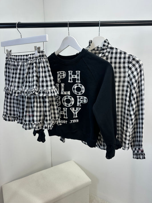 Kids Philosophy Black And White Check Shirt, Skirt & Jumper Set - Age 10