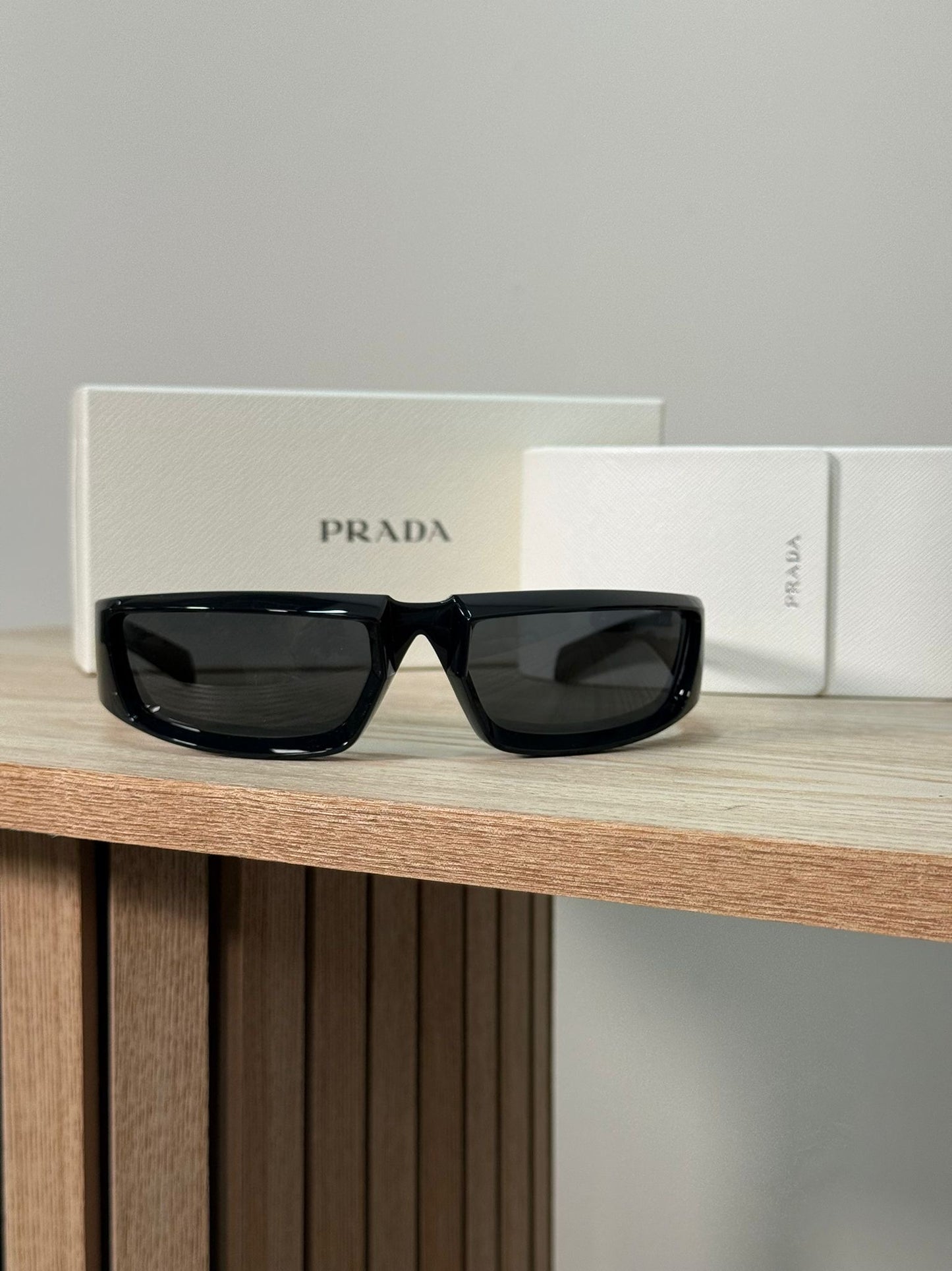 Prada Black PR Rectangle Middle Parting Sunglasses - One Size