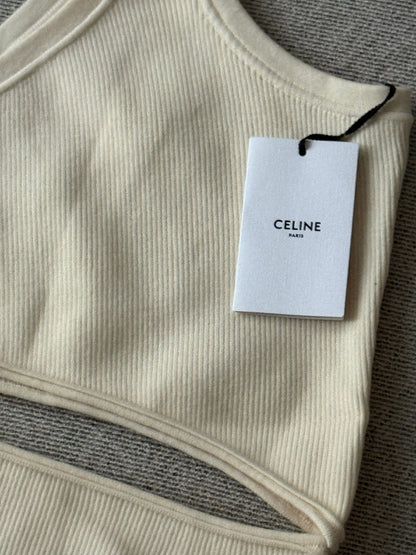 Celine Ribbed One-Shoulder Cut-Out Bodysuit - New In Tags Medium