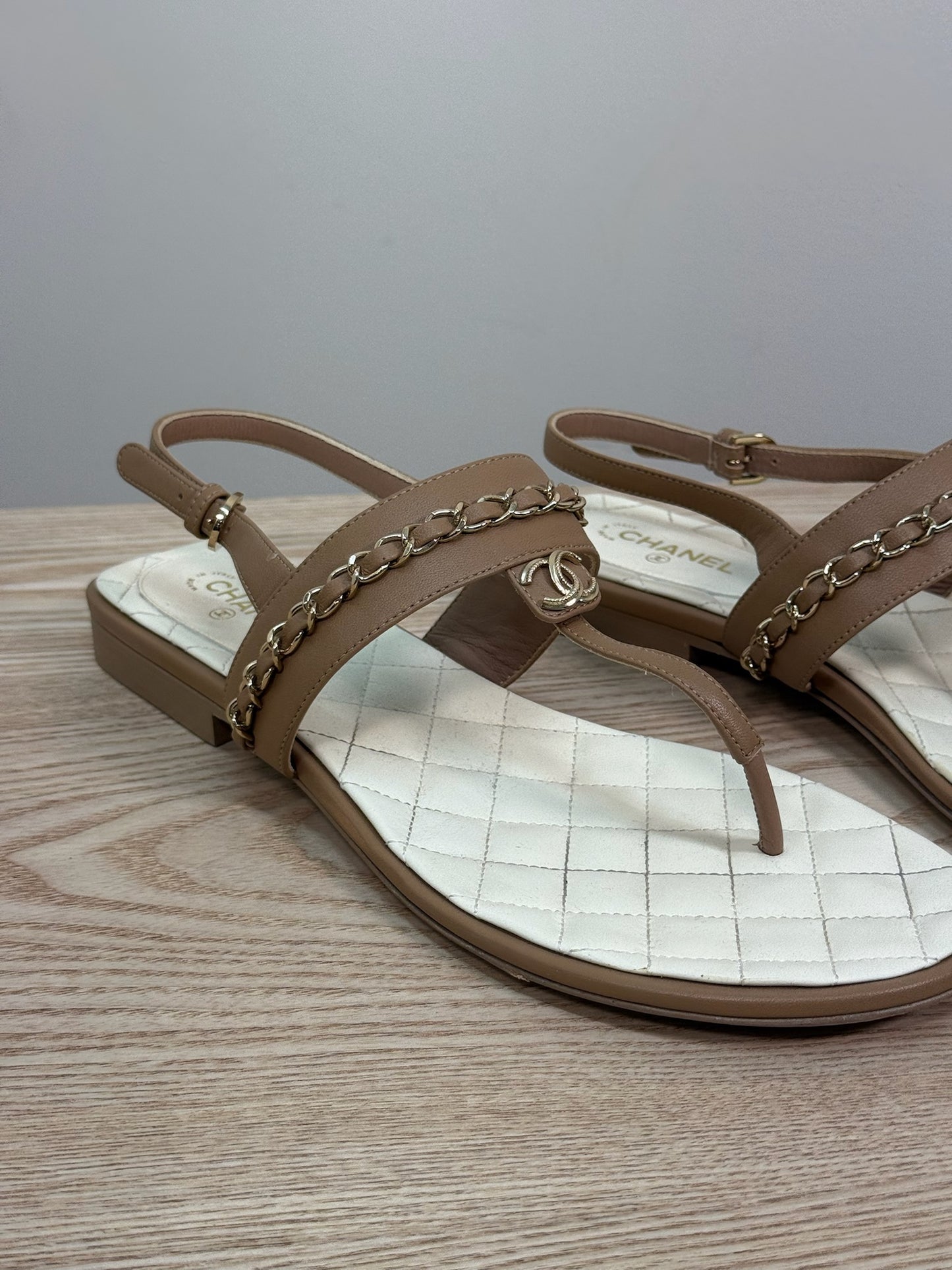 Chanel CC Thong Nude Chain Sandle - UK 7