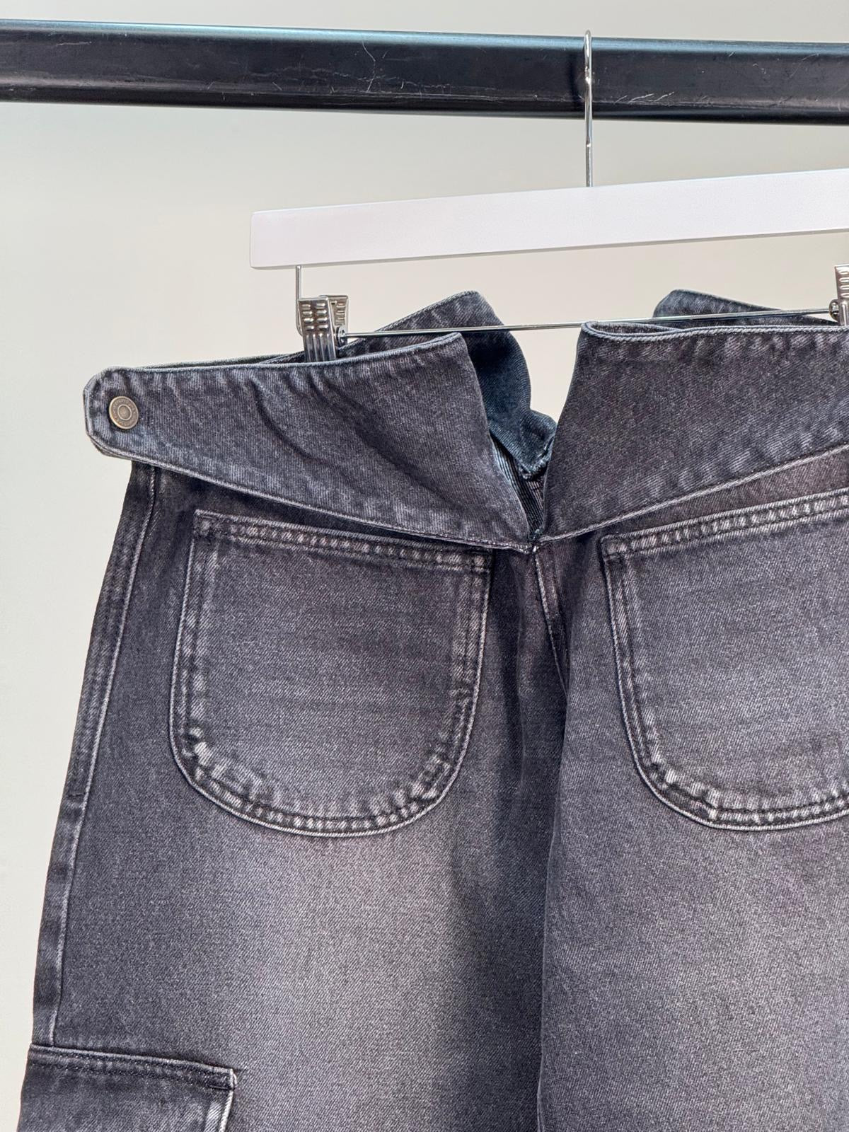 Courrégès Black Combat Denim Wide Leg Jeans - 36