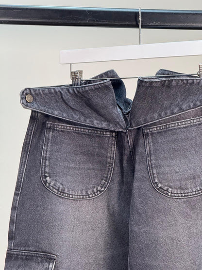 Courrégès Black Combat Denim Wide Leg Jeans - 36