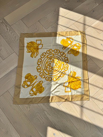 Celine Cream Gold Carré En Soie Silk Scarf – 85 x 85 cm