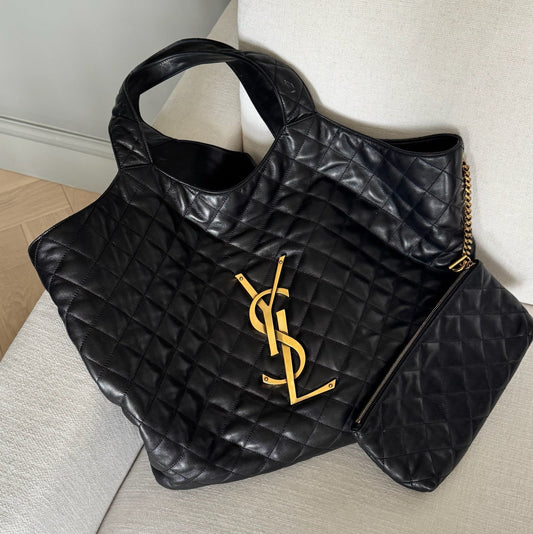 YSL Black Icare in Quilted Lambskin - Medium