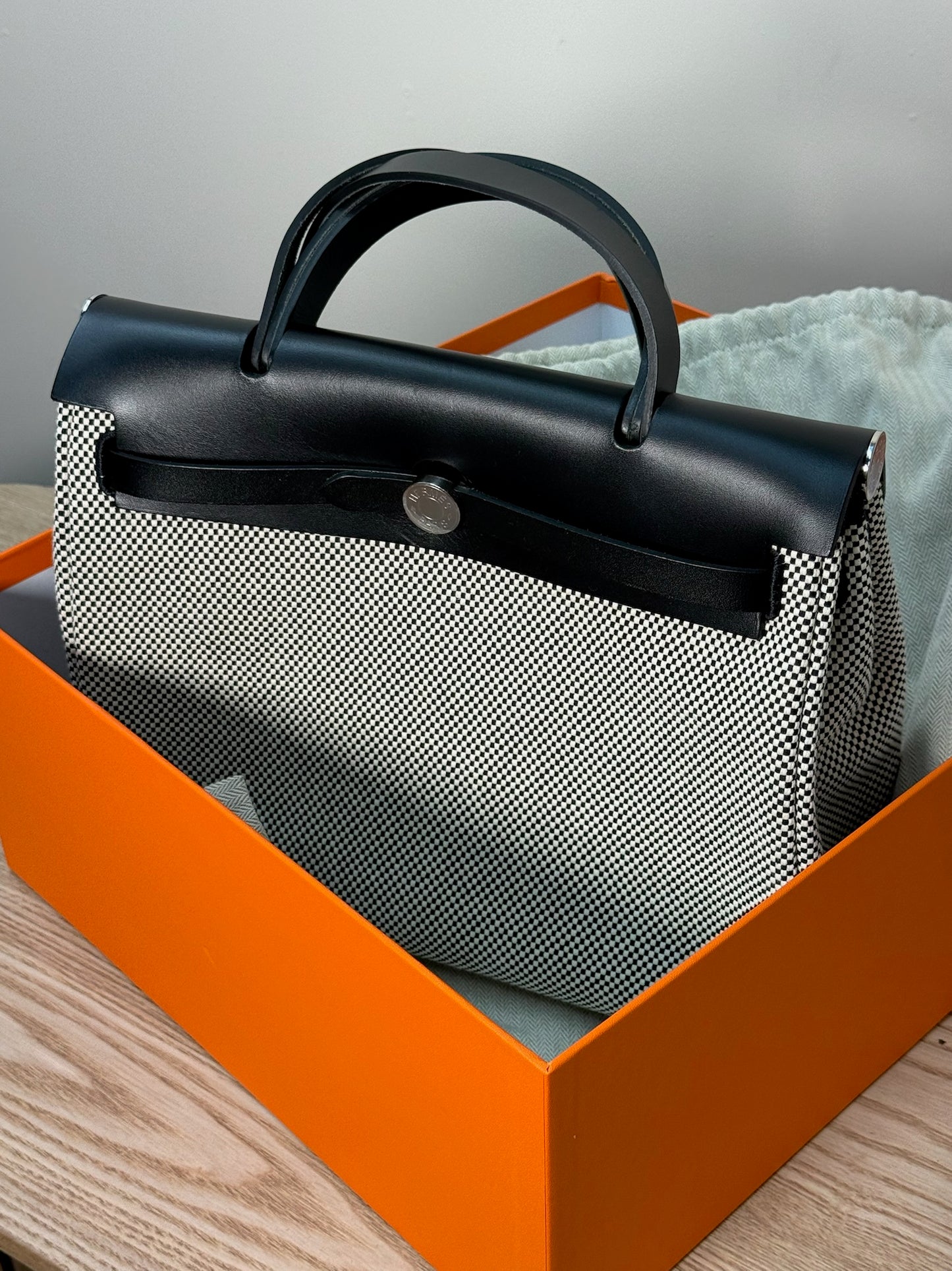 Hermès  Herbag 31 Vache Hunter Toile Quadrille Viking Black White Full Set