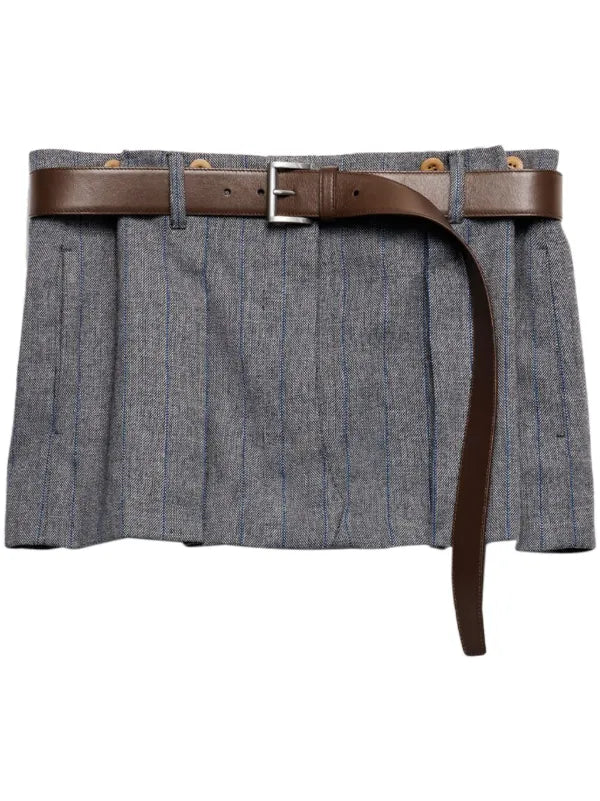 Prada Blue Pinstriped Mini Skirt -wool - IT 38/S-M