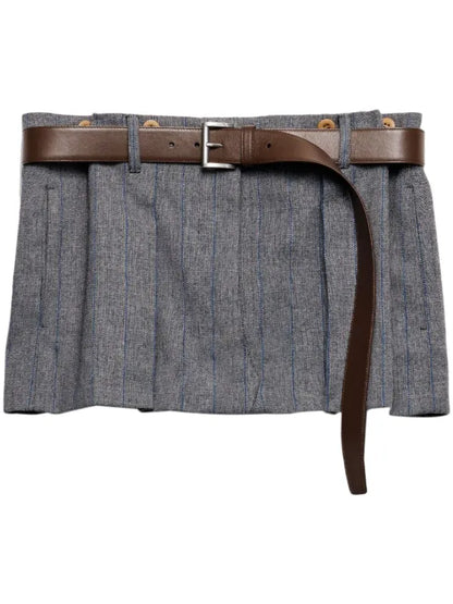 Prada Blue Pinstriped Mini Skirt -wool - IT 38/S-M
