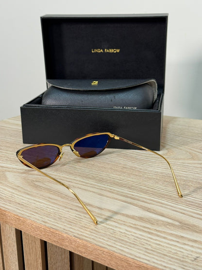Linda Farrow Brown Tortoise Gold Skinny Cat Eye Lens Sunglasses - One Size