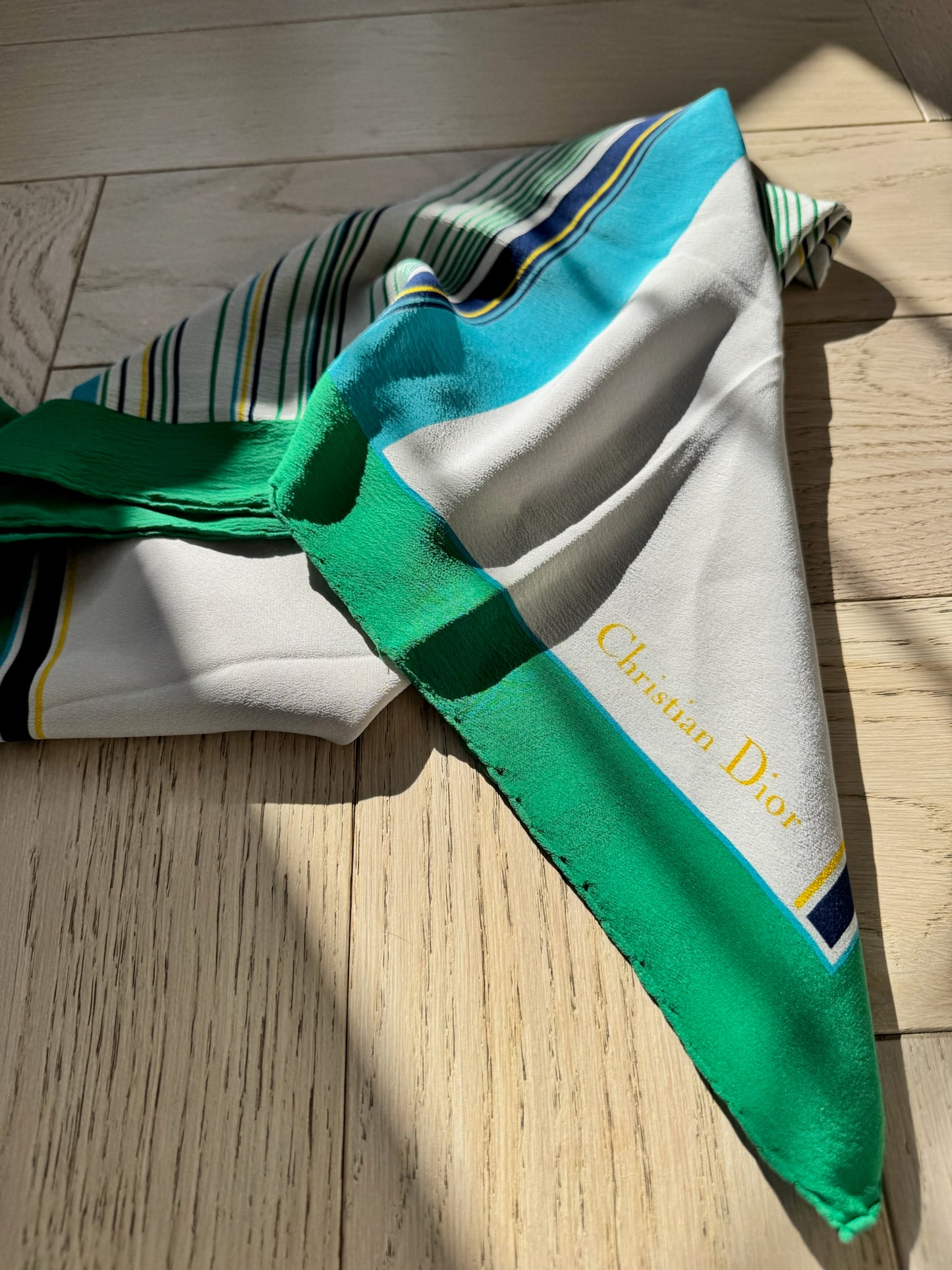 Christian Dior Cream Green Border Silk Scarf – 90 x 90 cm