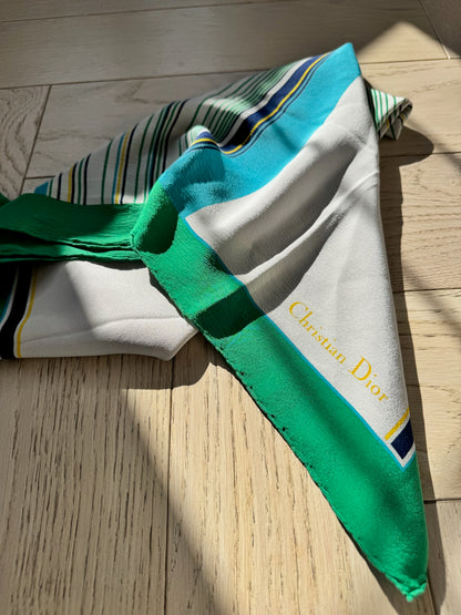 Christian Dior Cream Green Border Silk Scarf – 90 x 90 cm