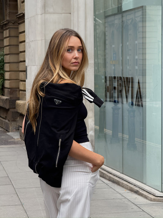 Prada X Adidas Black White Stripe Zip Up Jacket-36/Small