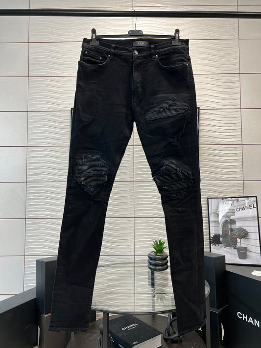 Amiri Black Biker Detail Distressed Jeans - 33