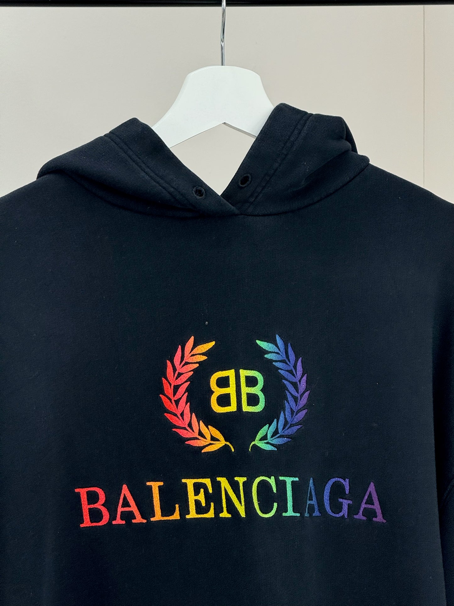 Balenciaga Black Multi Colour Logo Hoodie - Small oversize