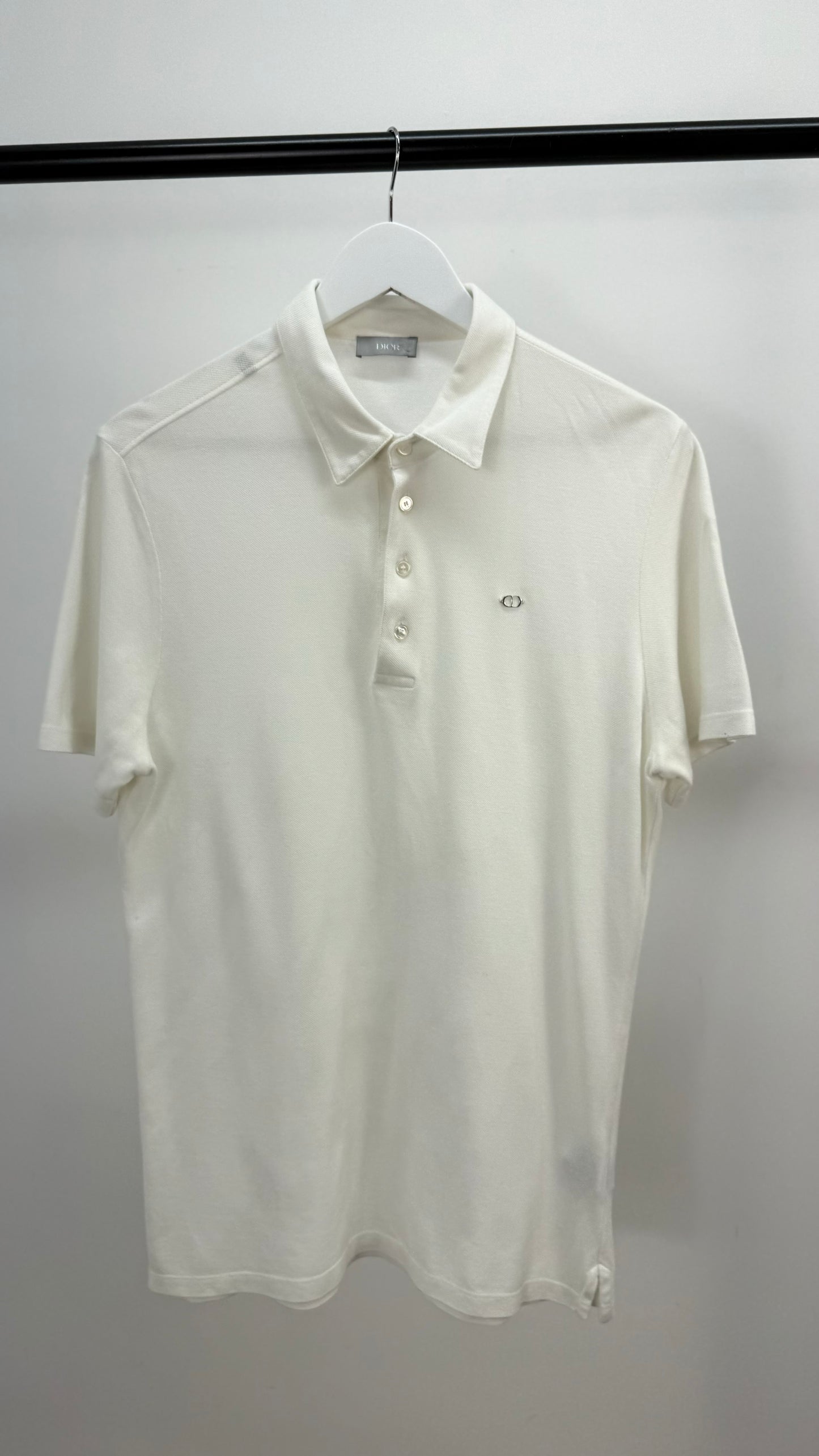 Dior White CD Silver Logo Polo Top -Medium