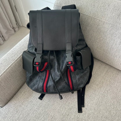 Gucci Black GG Supreme Backpack – W35 x H46 x D12 cm
