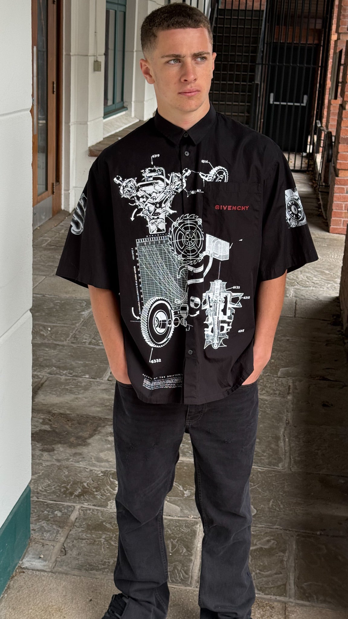 Givenchy Black Schematic Graphic Sports Shirt - 39