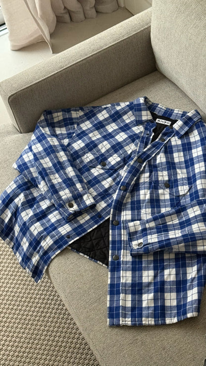 Balenciaga Blue White Checked Swing Quilted Jacket - size 34-SMALL