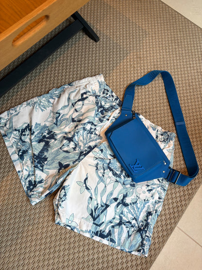 Louis Vuitton White & Blue Floral Monogram Aquagarden Swim Shorts – XXL