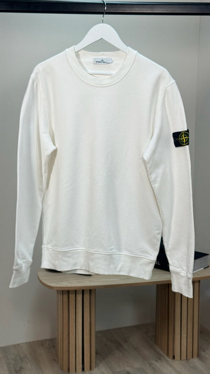 Stone Island White Compass-Patch Logo Jumper-Large