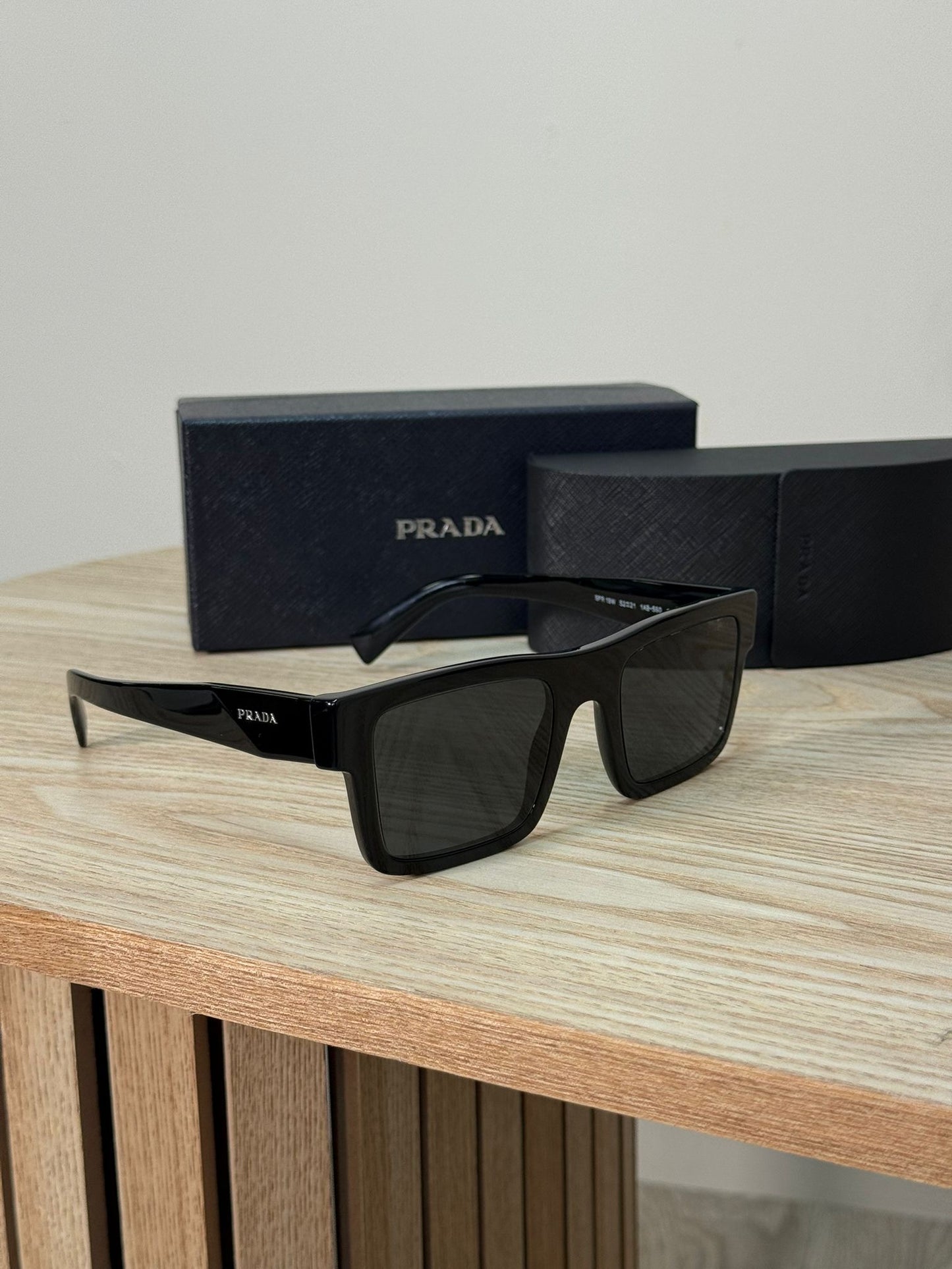 Prada Black Rectangle Flat Top Sunglasses - One Size