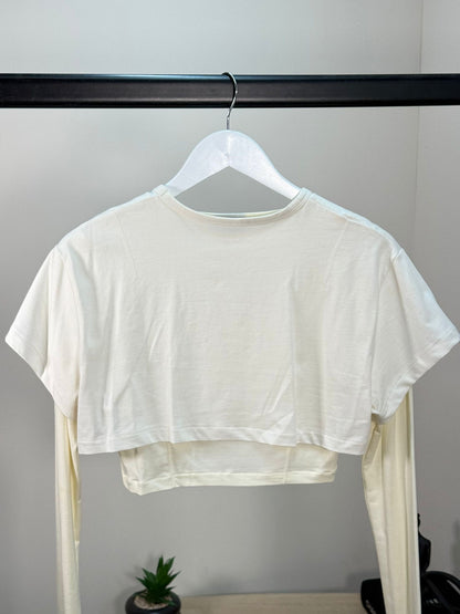 Jacquemus Cream & White Cropped Long Sleeve Layered Top - Medium