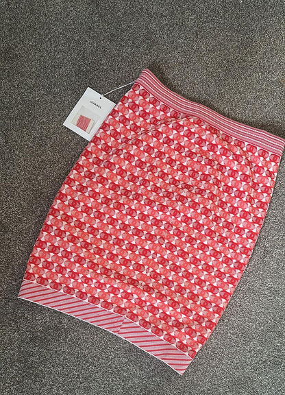 Chanel CC Logo Red Jacquard Skirt - New In Tags FR40 S/M
