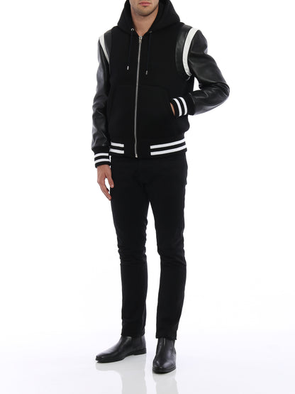 Givenchy Leather Sleve Neoprene Hooded Bomber Jacket - Small