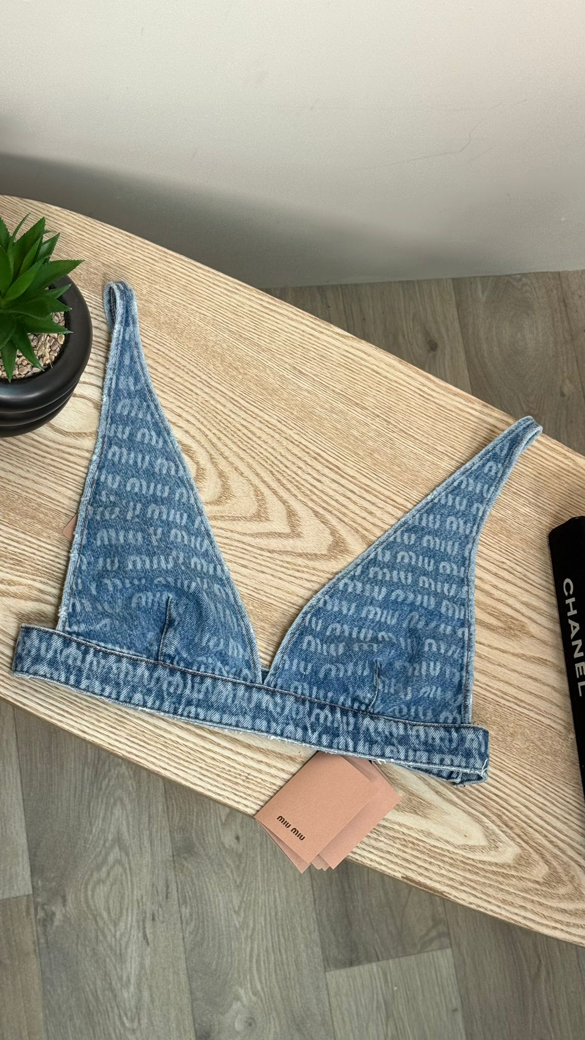 Miu Miu Denim Multi-Logo Bralette Crop - New In Tags 40 / Medium