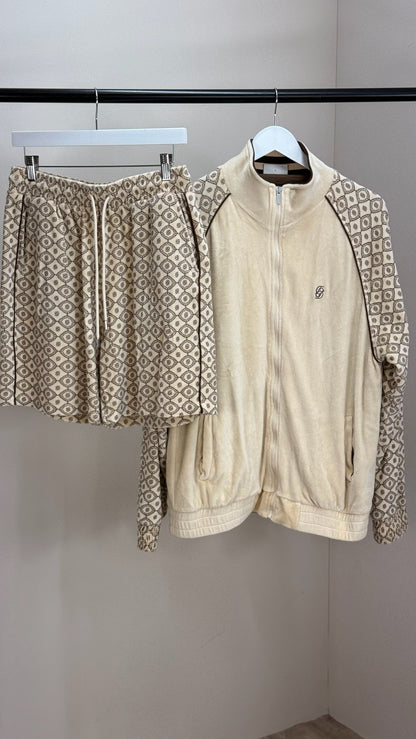 Drole De Monsieur Beige And Brown Zip Up Jacket and Shorts Set - Large