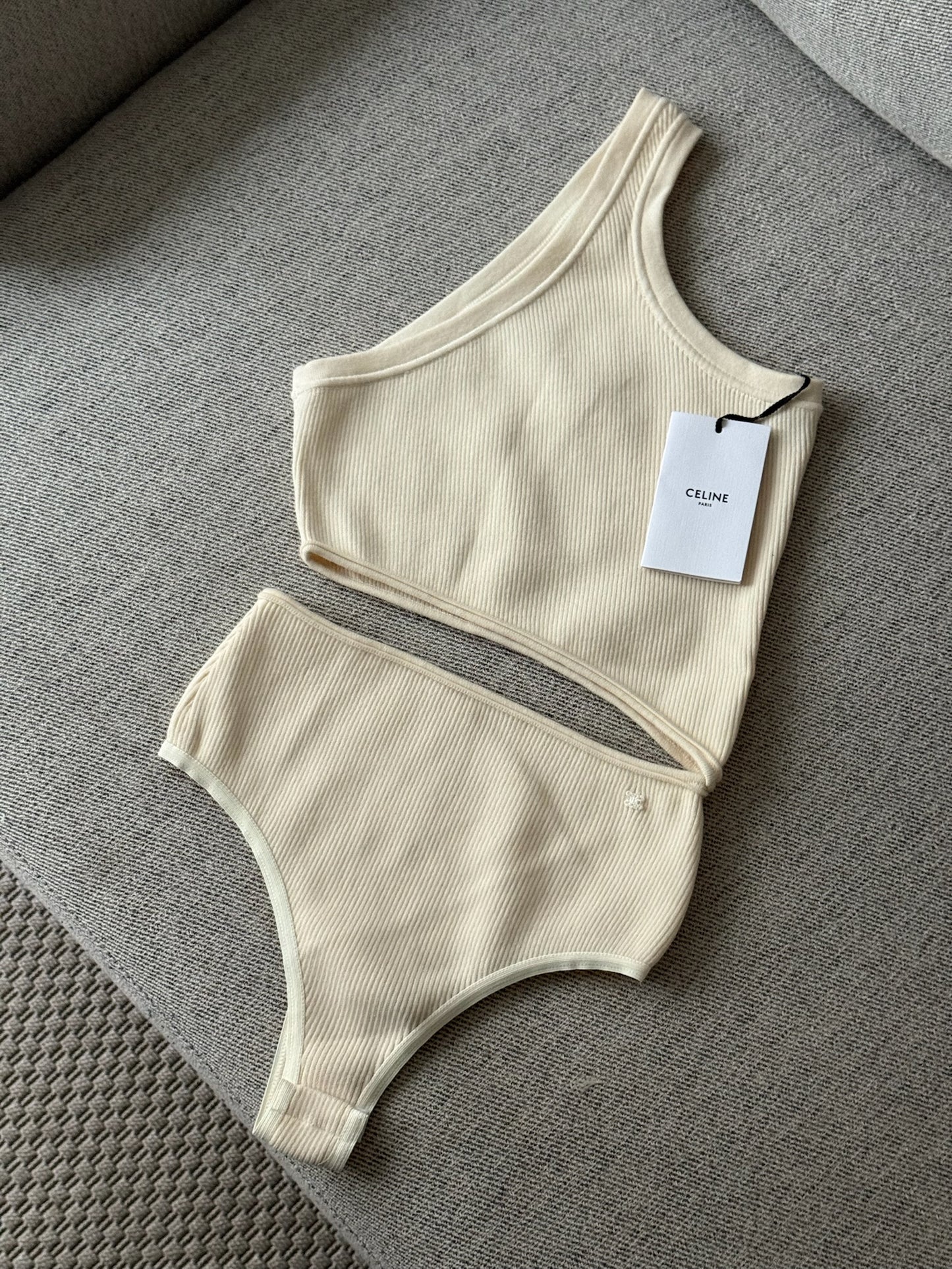 Celine Ribbed One-Shoulder Cut-Out Bodysuit - New In Tags Medium