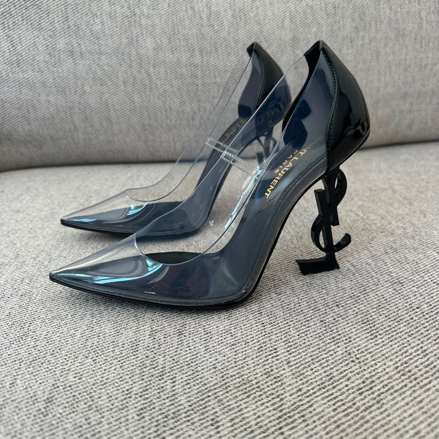 Saint Laurent Opyum Transparent PVC Logo Heels – EU 36 / UK 3
