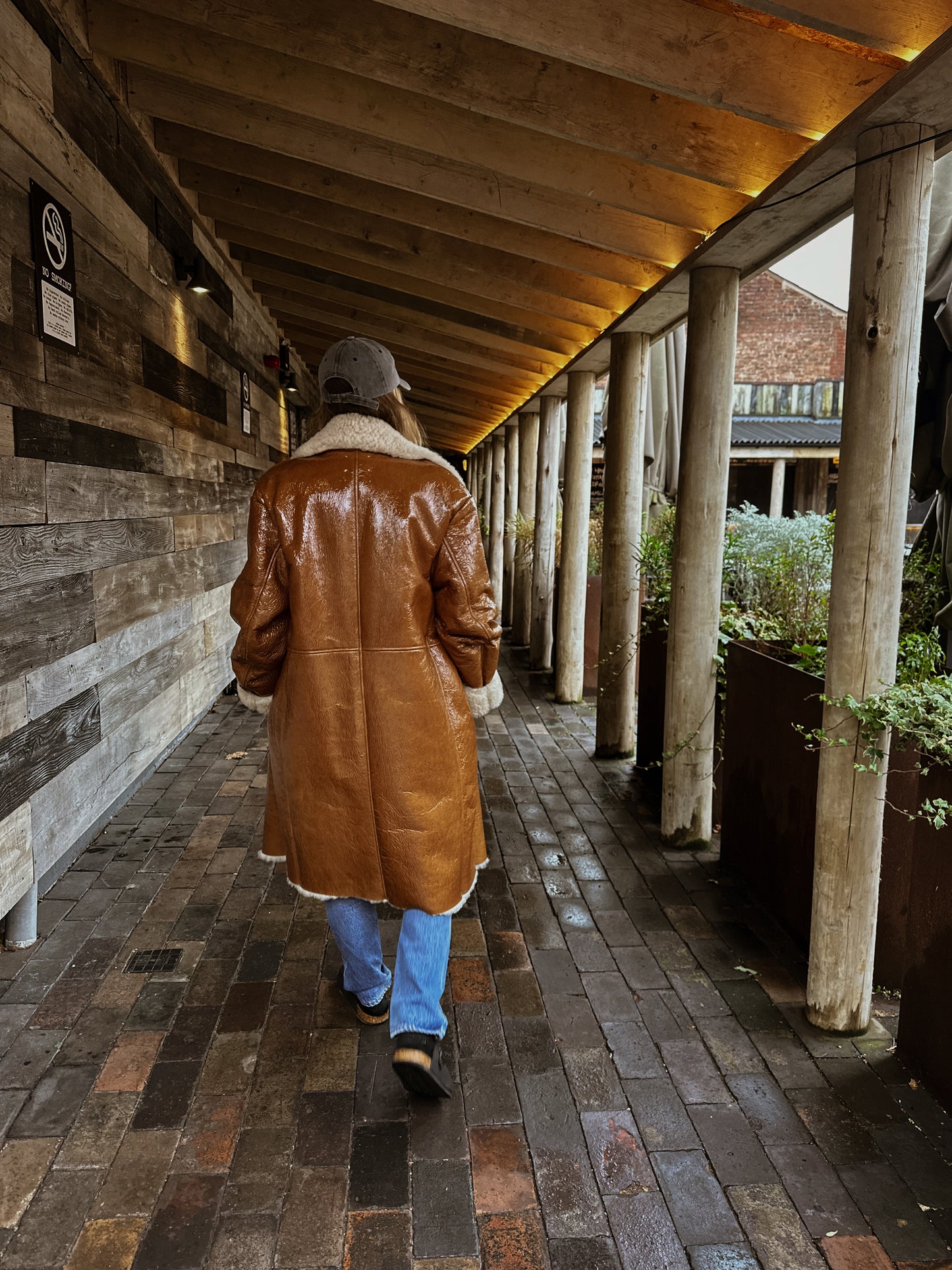 Halfboy Brown Ovina Leather Shearling Coat - UK Large