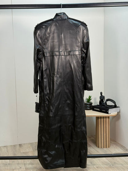 Saint Laurent Biker Leather Smooth Black Trench Coat - New In Tags FR 38/S-M