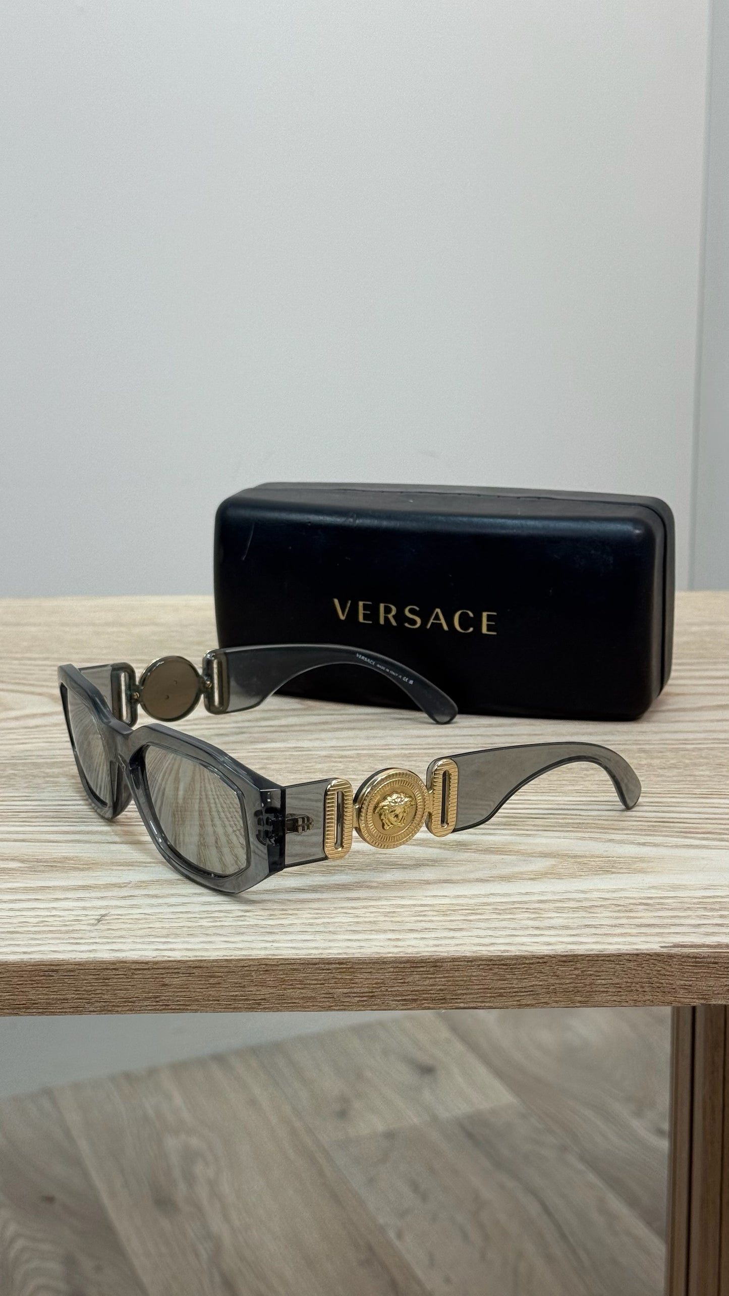 Versace Grey & Gold Hardware Sunglasses