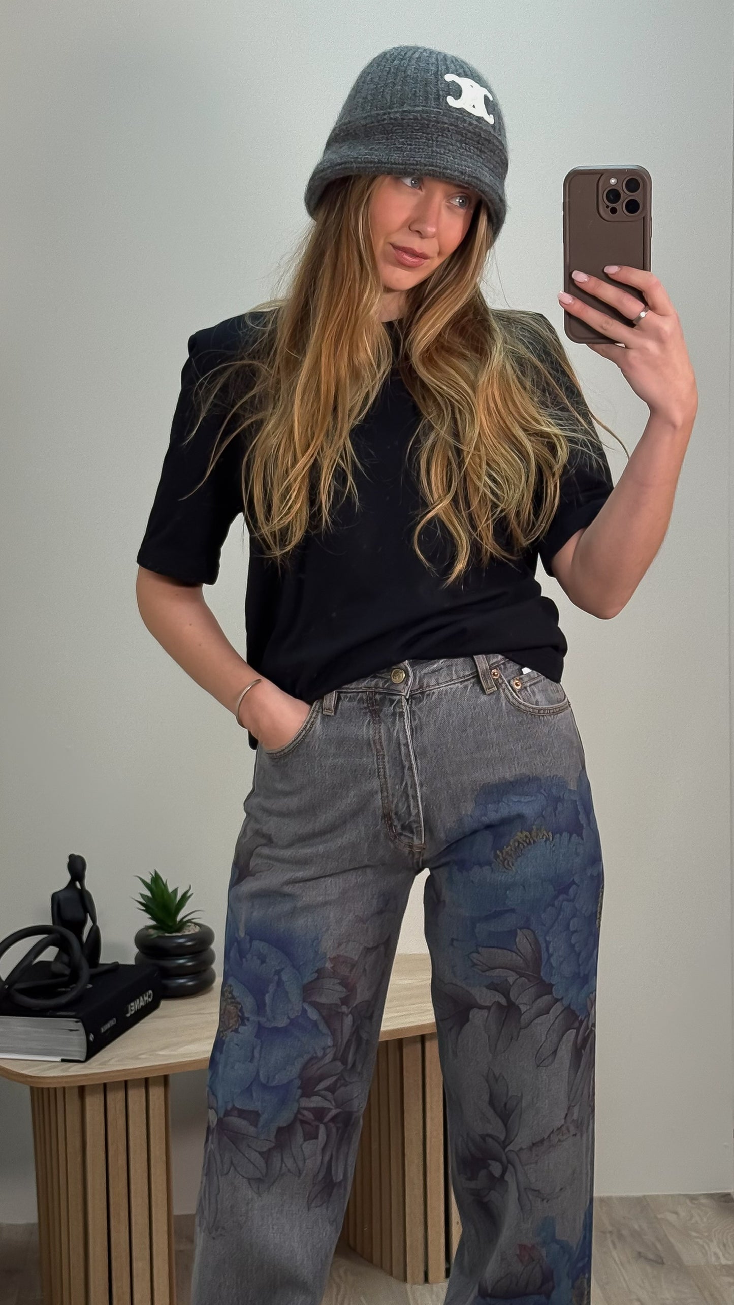 Celine Grey Triomphe Alpaca Wool Crochet Hat - One size