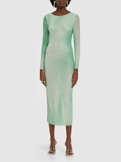 Self-Portrait Green Contour Print Gradient Diamanté Dress – New In Tags UK 10